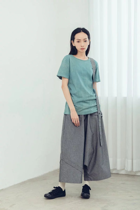 漫遊者 單邊吊帶低檔褲(黑/灰) Organic Cotton & Recycle