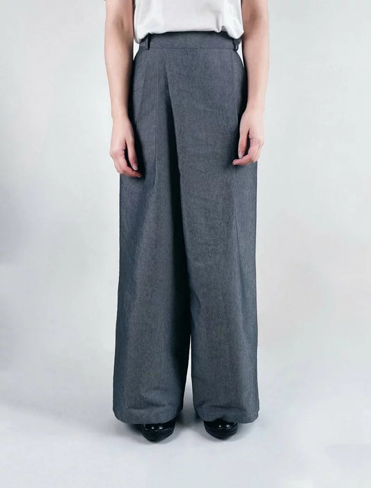 鍊士 打摺平織寬褲 (黑/灰) Organic Cotton & Recycle