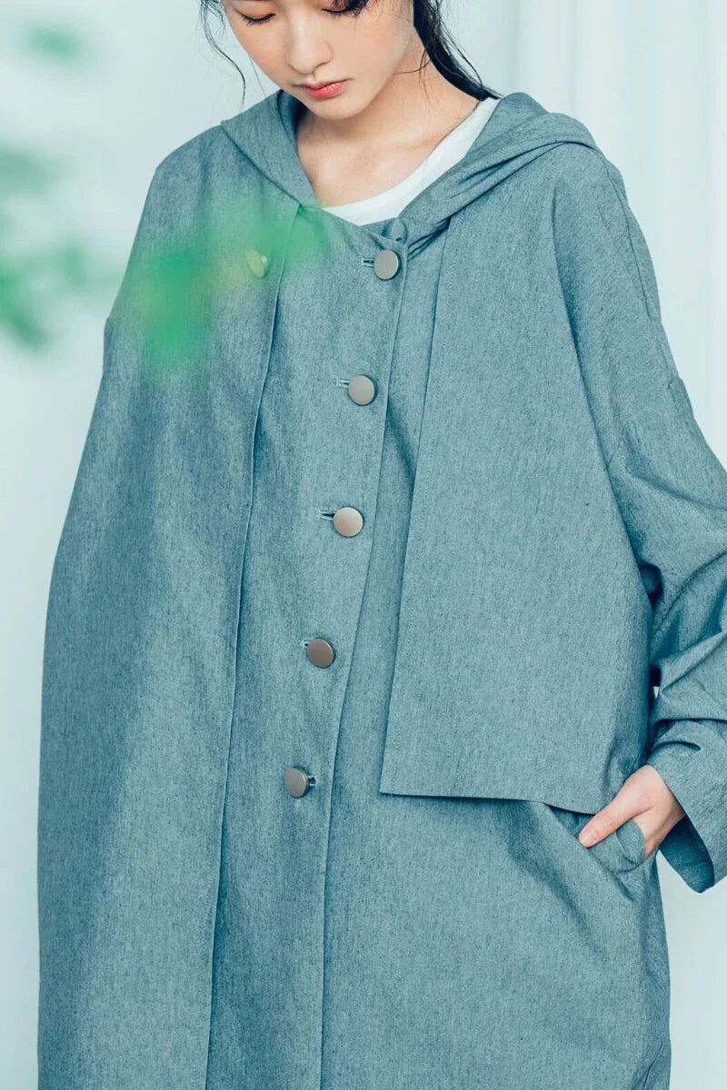 Optical Illusion Asymmetrical Long Trench Coat (Black/Grey) Organic Cotton & Recycle