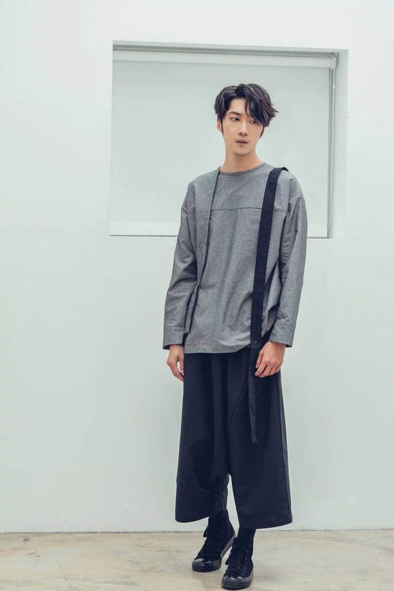 Wanderer One-Strap Low-Crotch Pants (Black/Grey) Organic Cotton & Recycle