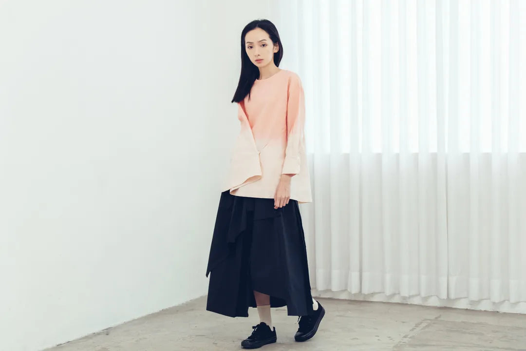 摺衣 半開襟長袖上衣(茜草) Organic Cotton & Recycle