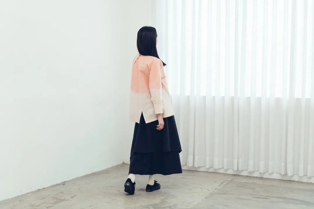 摺衣 半開襟長袖上衣(茜草) Organic Cotton & Recycle