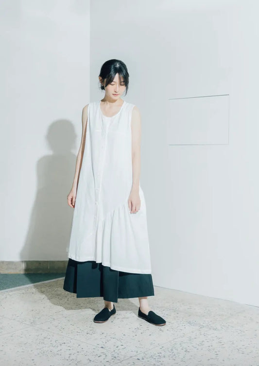 森風プリーツロングベスト（ブラック/ホワイト）オーガニックコットン