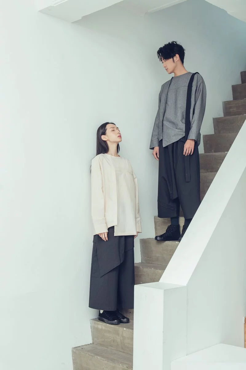 洗練されたクルーネックサイドプラットフォームロングスリーブトップス（展開）オーガニックコットン＆リサイクル