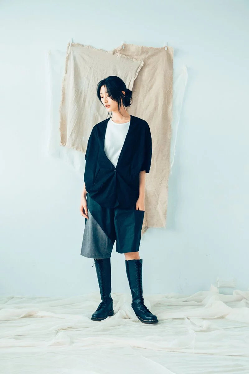 Raglan Sleeve Cardigan (Black/White) Organic Cotton