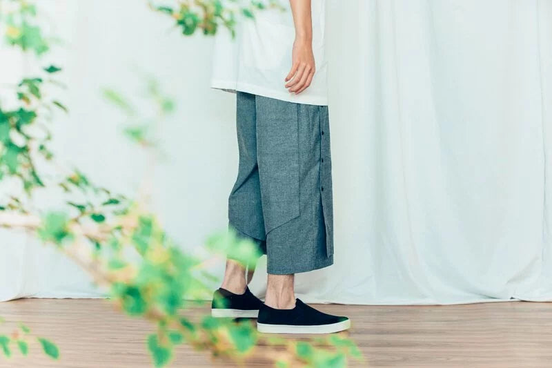 Amoeba Button-Down Pants (Black/Grey) Organic Cotton & Recycle