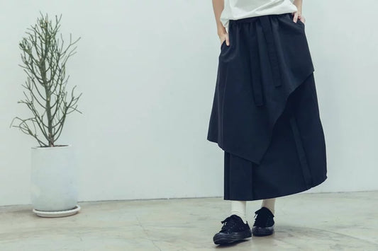 圓舞曲 寬百褶綁帶裙(黑) Organic Cotton & Recycle