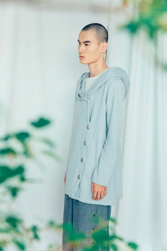 單排釦斜領外套 (黑/灰) Organic Cotton