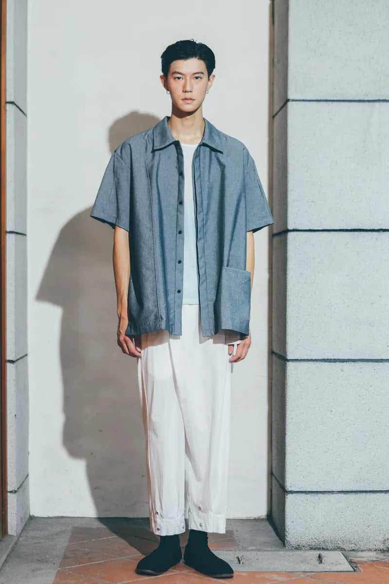 鎧 不對稱短袖襯衫(黑/灰) Organic Cotton & Recycle
