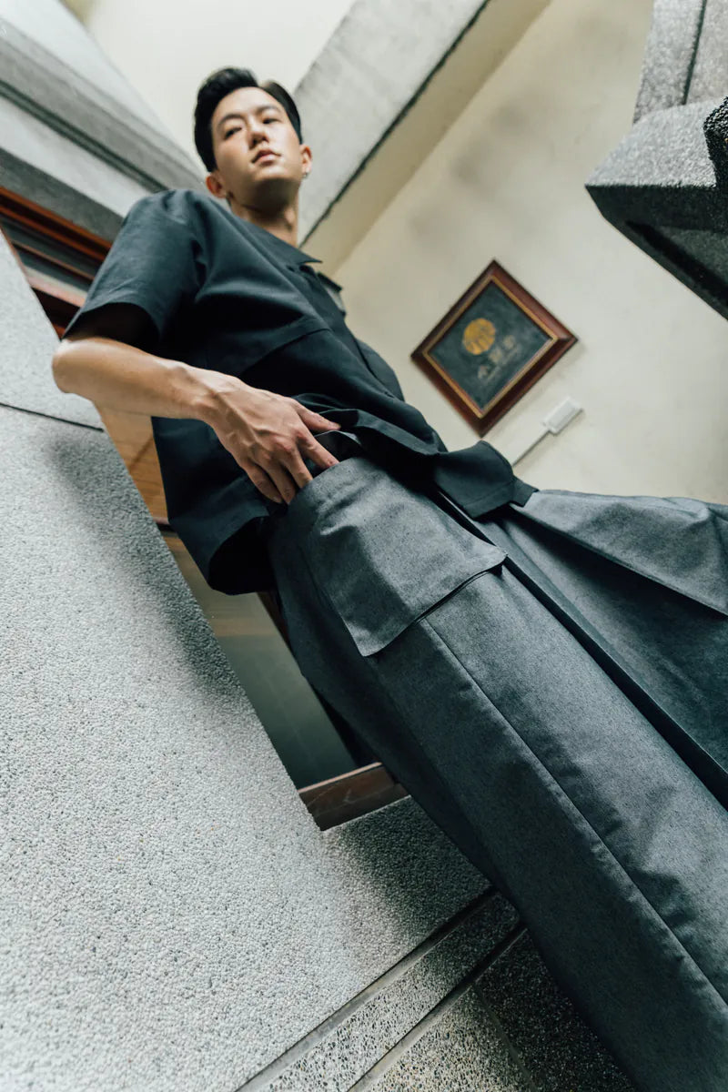 Unisex Retro Wide-Leg Pants (Black/Grey) Organic Cotton & Recycle