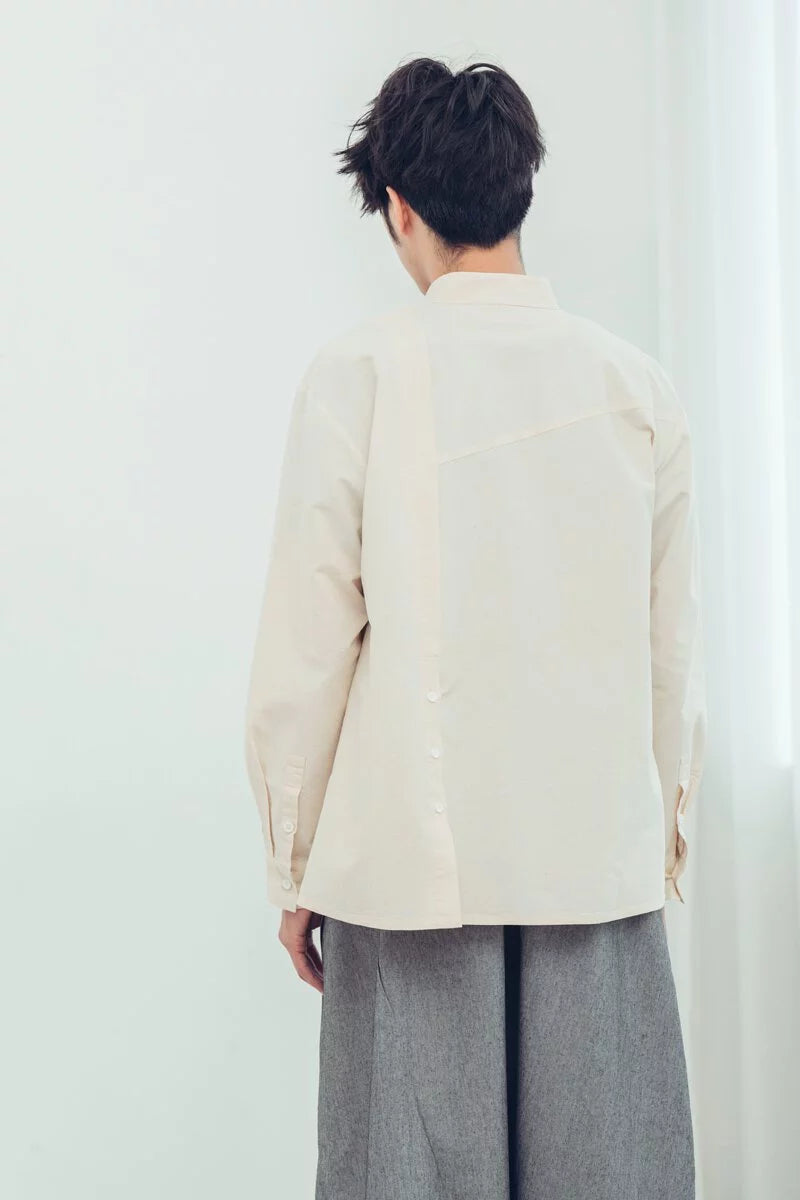 Mirror Reflection Asymmetrical Stand Collar Shirt (Original) Organic Cotton & Recycle