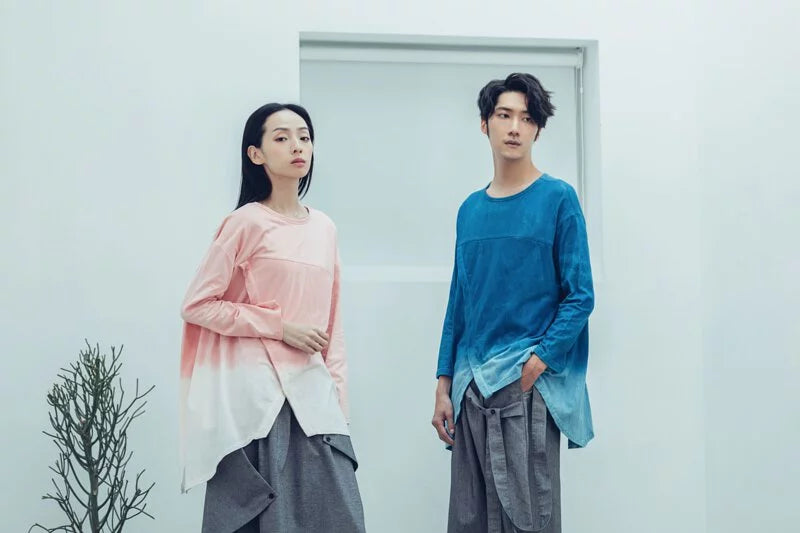 共生 剪裁長袖上衣(藍染/茜草) Organic Cotton