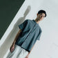 Hollow collar, slanted placket, short-sleeved shirt (black/grey) Organic Cotton & Recycle