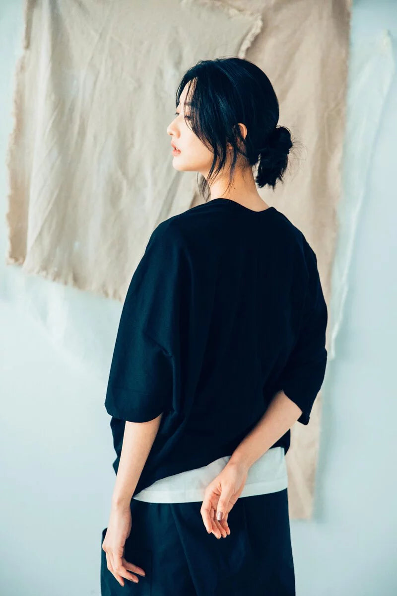 Raglan Sleeve Cardigan (Black/White) Organic Cotton