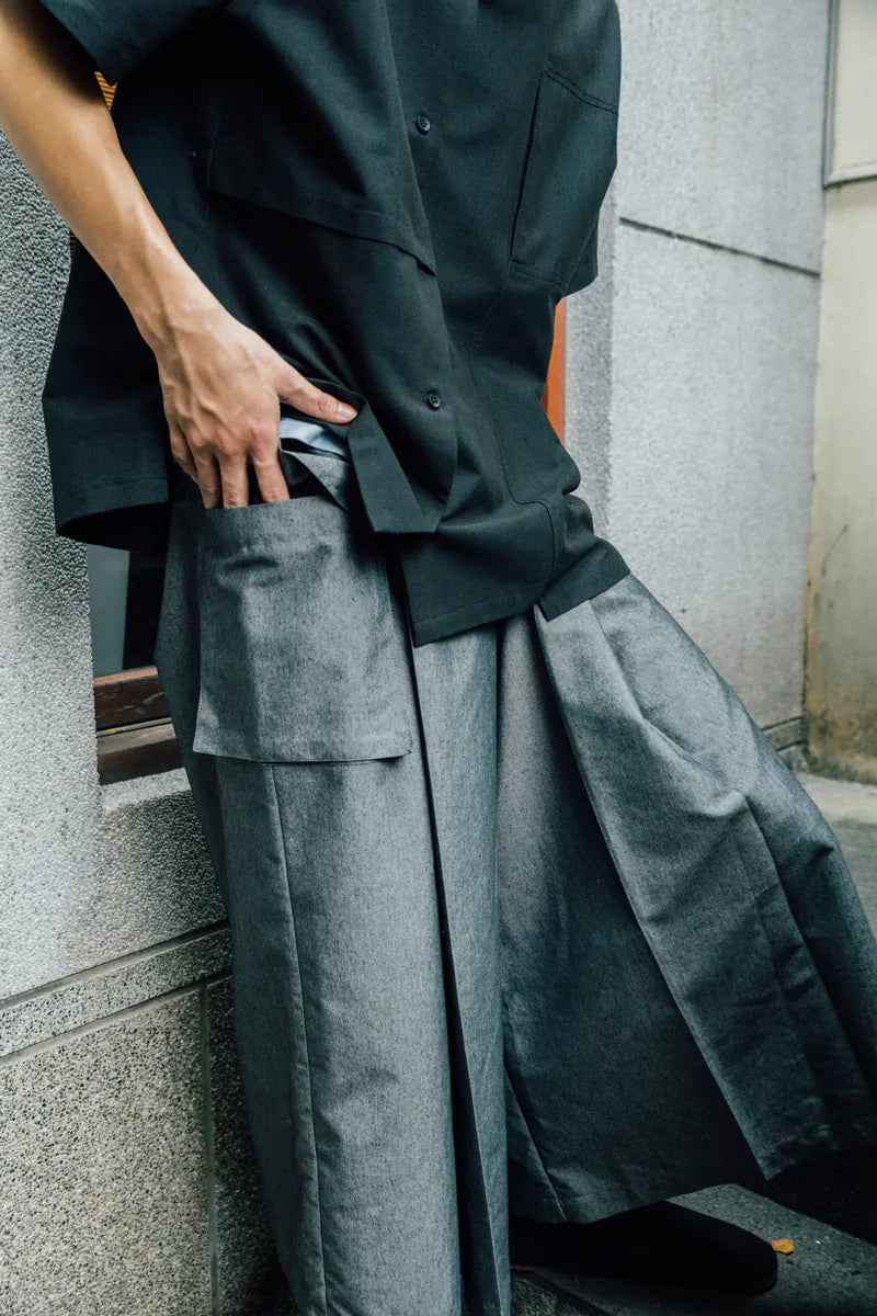 Unisex Retro Wide-Leg Pants (Black/Grey) Organic Cotton & Recycle