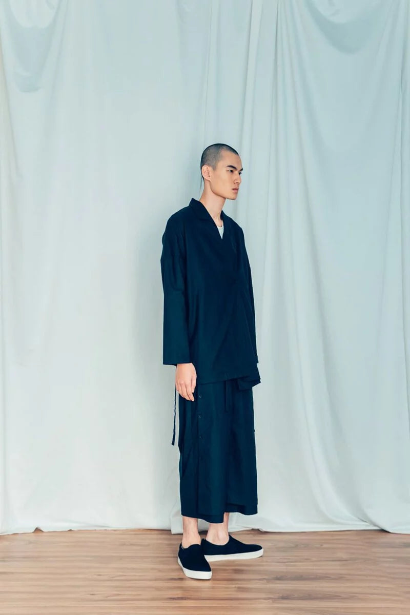 Amoeba Button-Down Pants (Black/Grey) Organic Cotton & Recycle