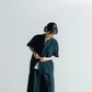 Hollow collar, slanted placket, short-sleeved shirt (black/grey) Organic Cotton & Recycle