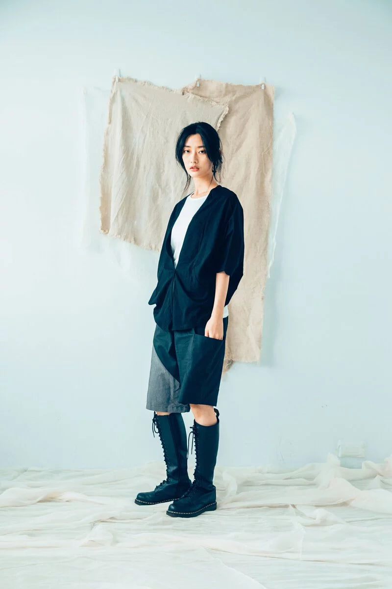 Raglan Sleeve Cardigan (Black/White) Organic Cotton