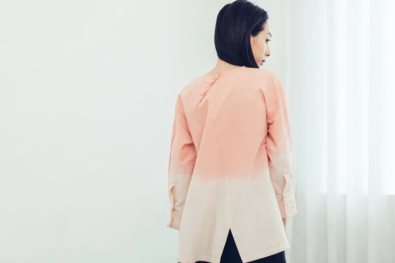 摺衣 半開襟長袖上衣(茜草) Organic Cotton & Recycle