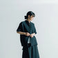Hollow collar, slanted placket, short-sleeved shirt (black/grey) Organic Cotton & Recycle