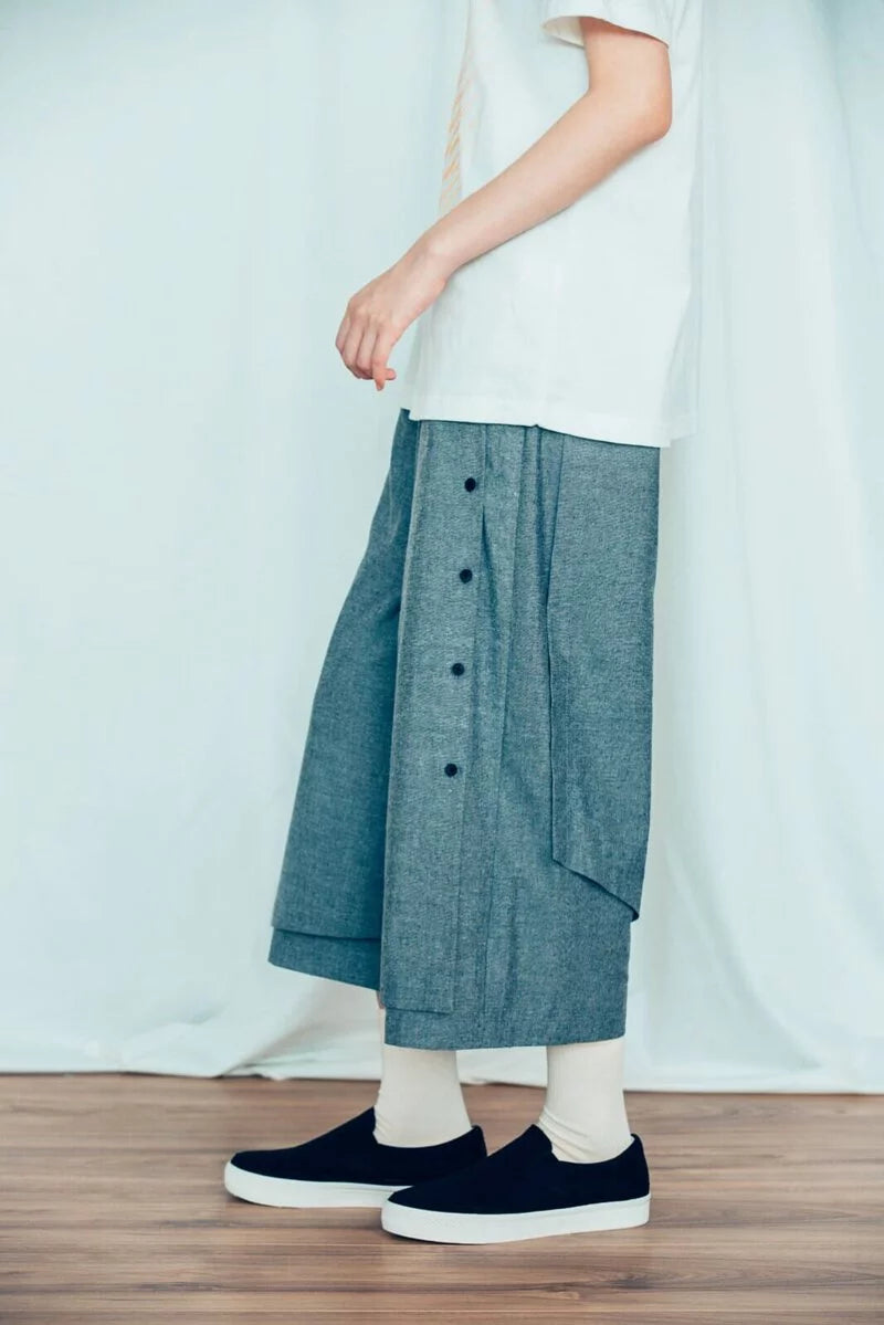 Amoeba Button-Down Pants (Black/Grey) Organic Cotton & Recycle