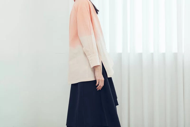 摺衣 半開襟長袖上衣(茜草) Organic Cotton & Recycle