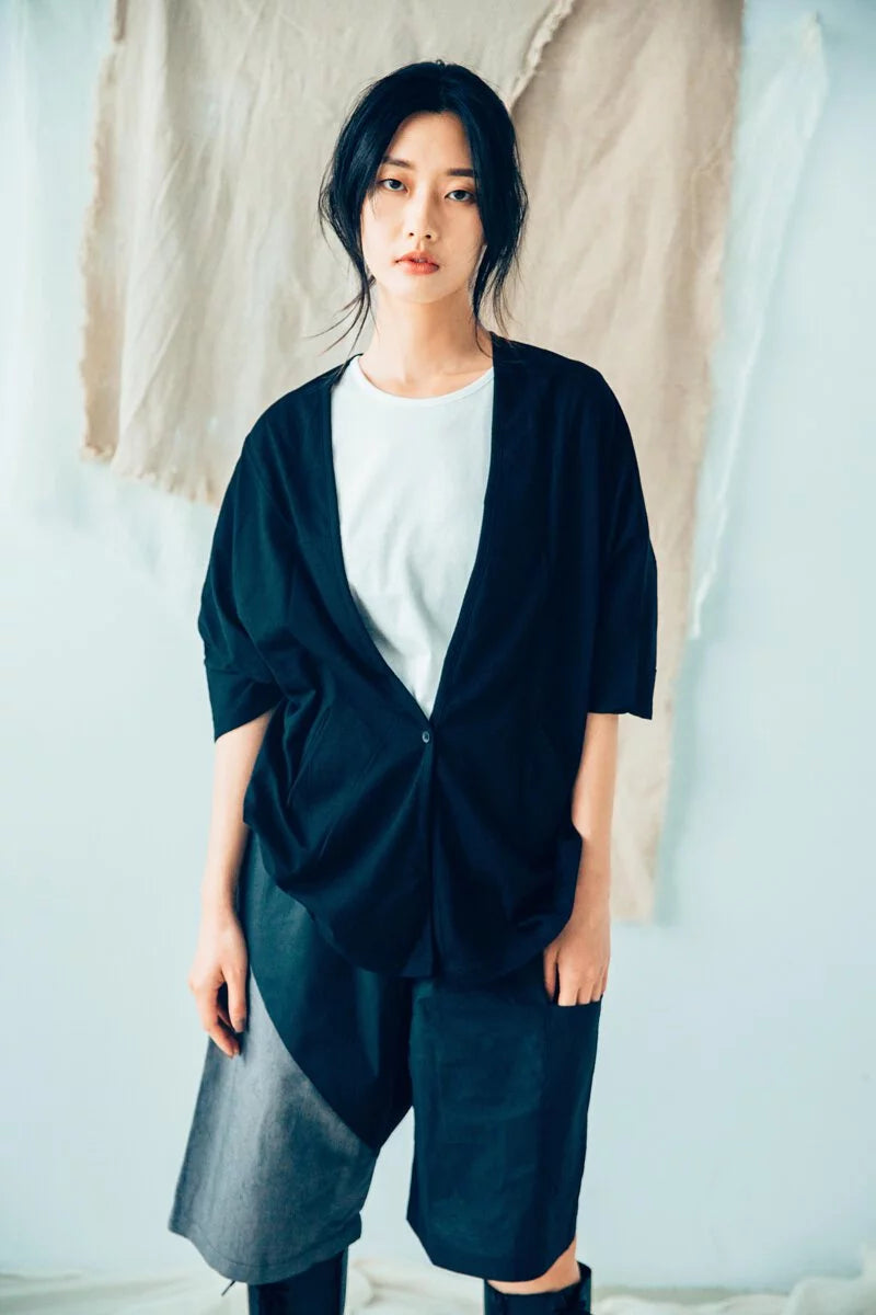Raglan Sleeve Cardigan (Black/White) Organic Cotton