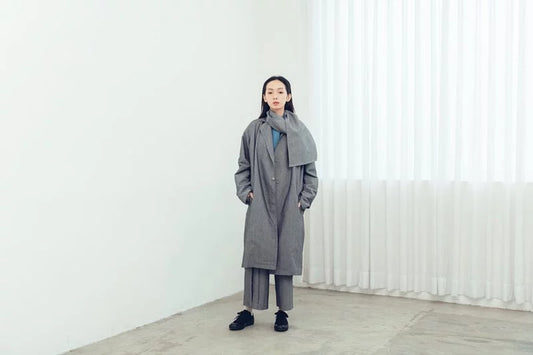 保護色 兩穿圍巾風衣外套(黑/灰) Organic Cotton & Recycle