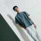 Hollow collar, slanted placket, short-sleeved shirt (black/grey) Organic Cotton & Recycle