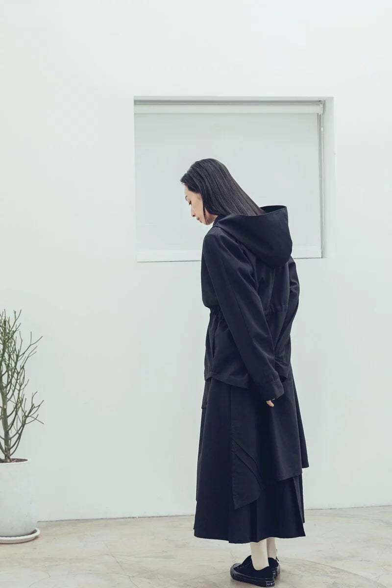 漂浪 腰抽繩兩穿外套(黑/灰) Organic Cotton & Recycle – I.A.N Design
