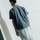 Hollow collar, slanted placket, short-sleeved shirt (black/grey) Organic Cotton & Recycle