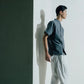 Hollow collar, slanted placket, short-sleeved shirt (black/grey) Organic Cotton & Recycle