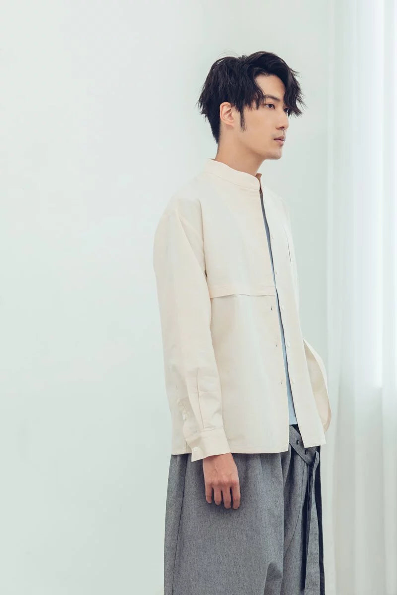 Mirror Reflection Asymmetrical Stand Collar Shirt (Original) Organic Cotton & Recycle
