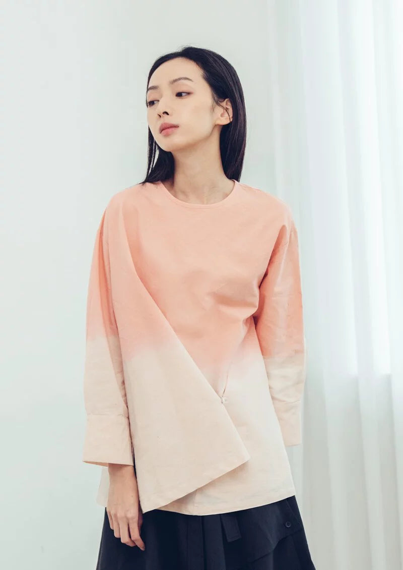 摺衣 半開襟長袖上衣(茜草) Organic Cotton & Recycle