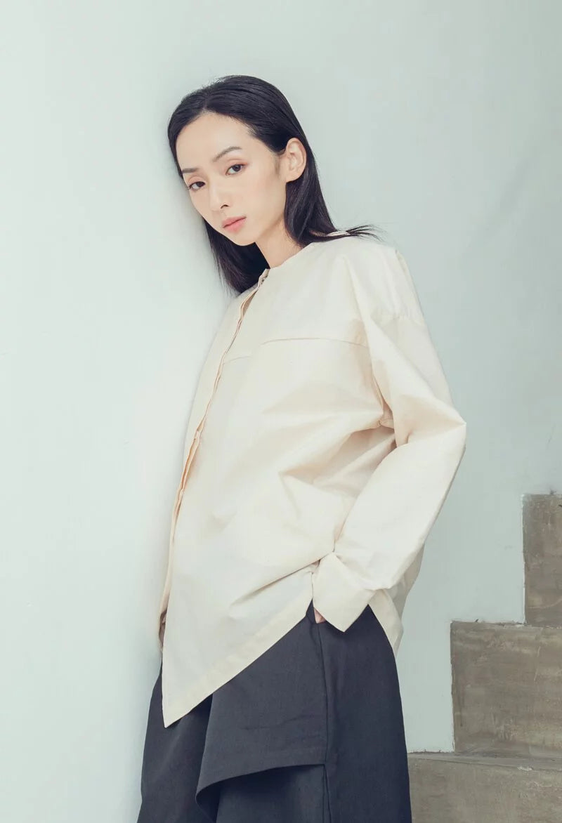 洗練されたクルーネックサイドプラットフォームロングスリーブトップス（展開）オーガニックコットン＆リサイクル